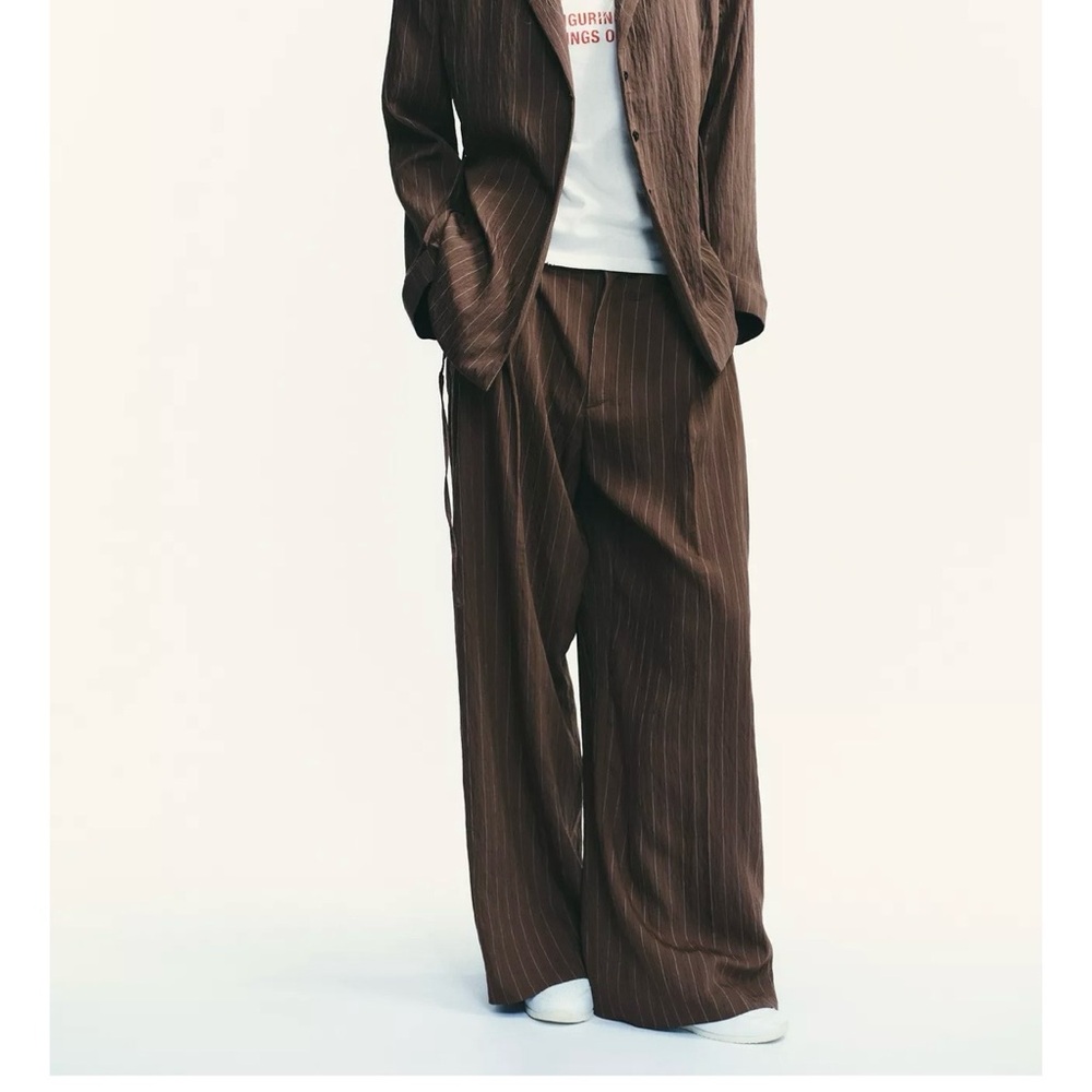 Zara Brown Pinstripe Women's Trousers